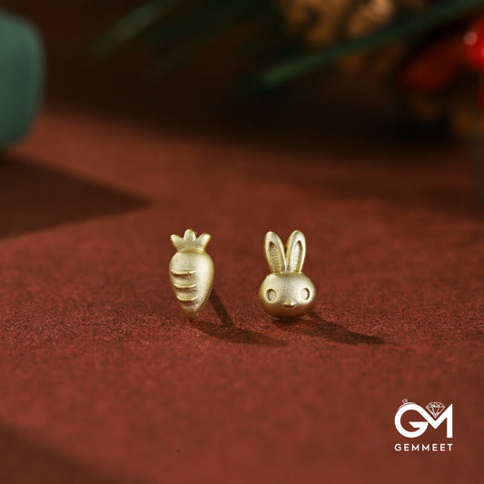 S925 Sterling Silver Frosted Rabbit Carrot Stud Earrings