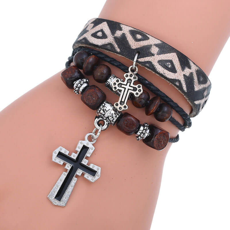 Double Cross Multilayer Leather Bracelet Simple Retro Leather Bracelet