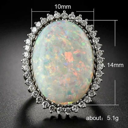 Oval White Opal Wedding Ring