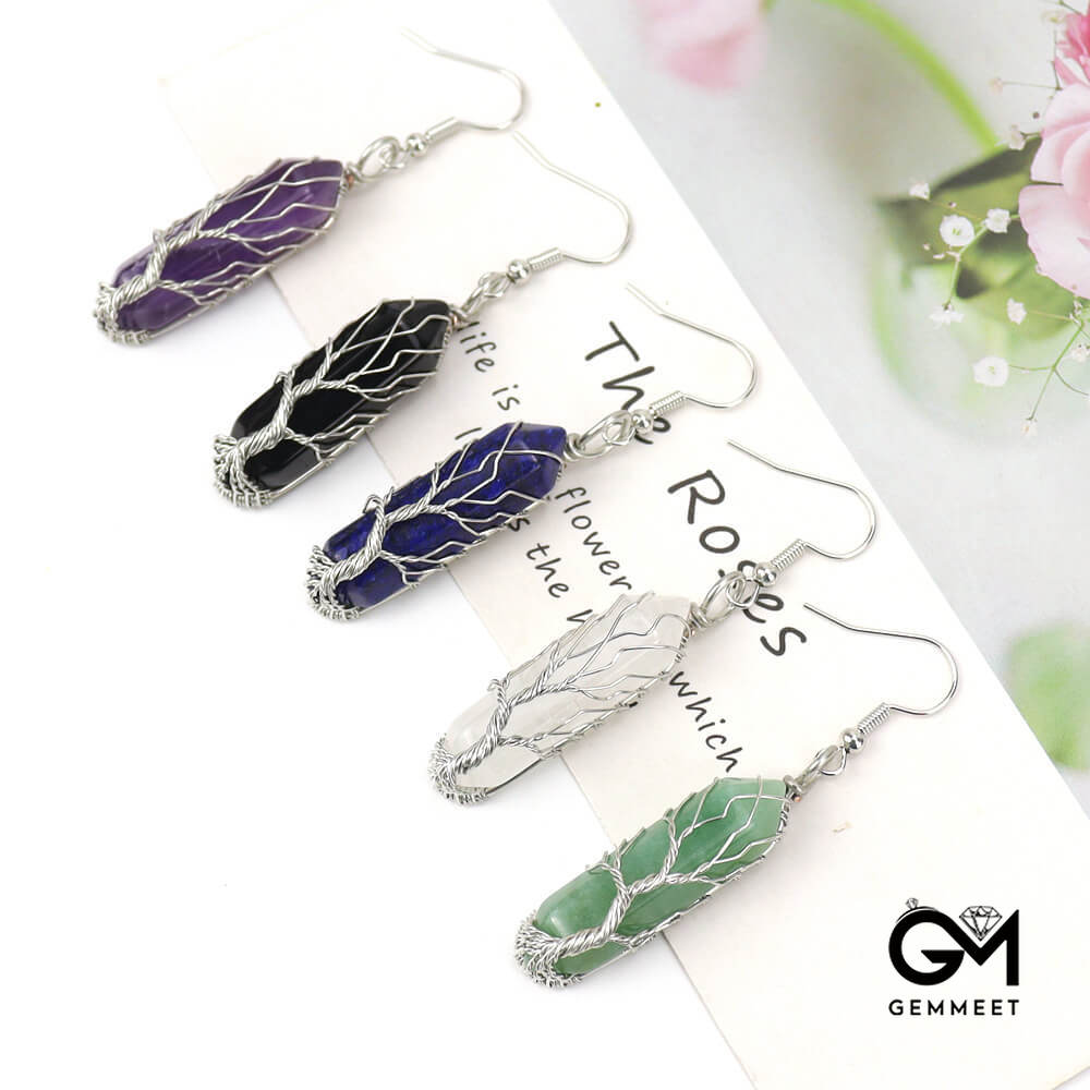 Crystal Hexagonal Tree of Life Alloy Earrings