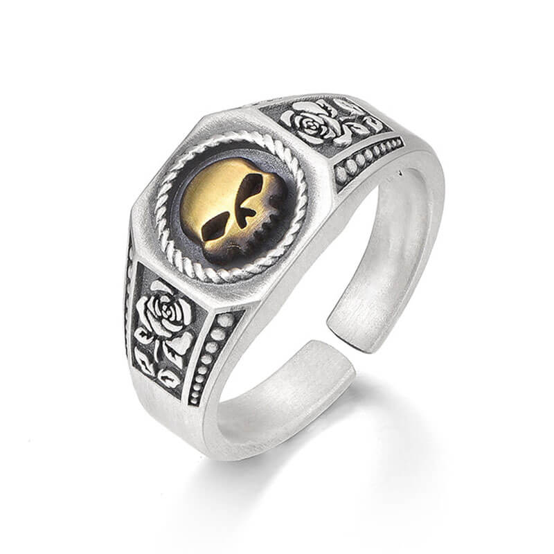 Golden Skull Rose Totem Adjustable Signet Ring