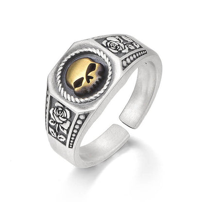 Golden Skull Rose Totem Adjustable Signet Ring