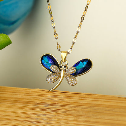 Cute Dragonfly Full Stones Pendant Necklace