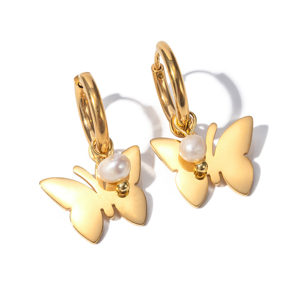 Lightweight Luxury Butterfly Pendant Stainless Steel Earrings