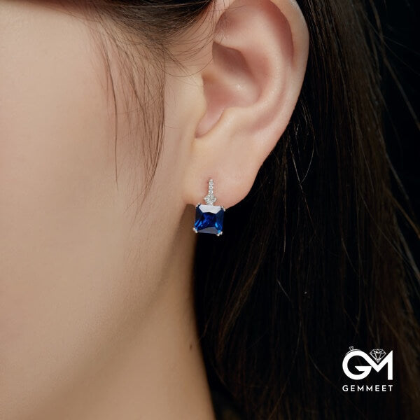 S925 Sterling Silver Niche Blue Square Zircon Earrings