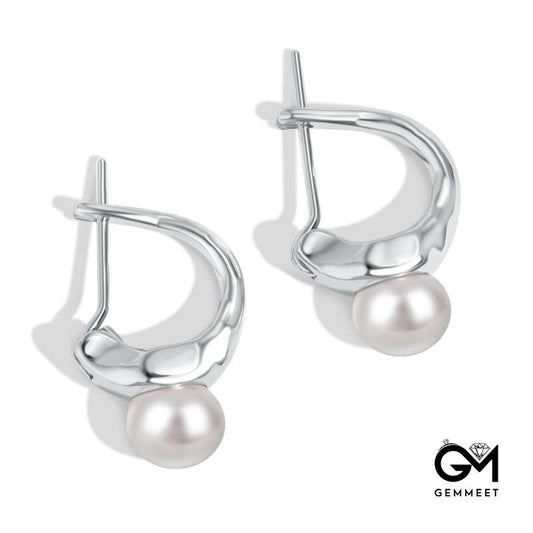 S925 Sterling Silver Simple Streamline Pearl Earrings