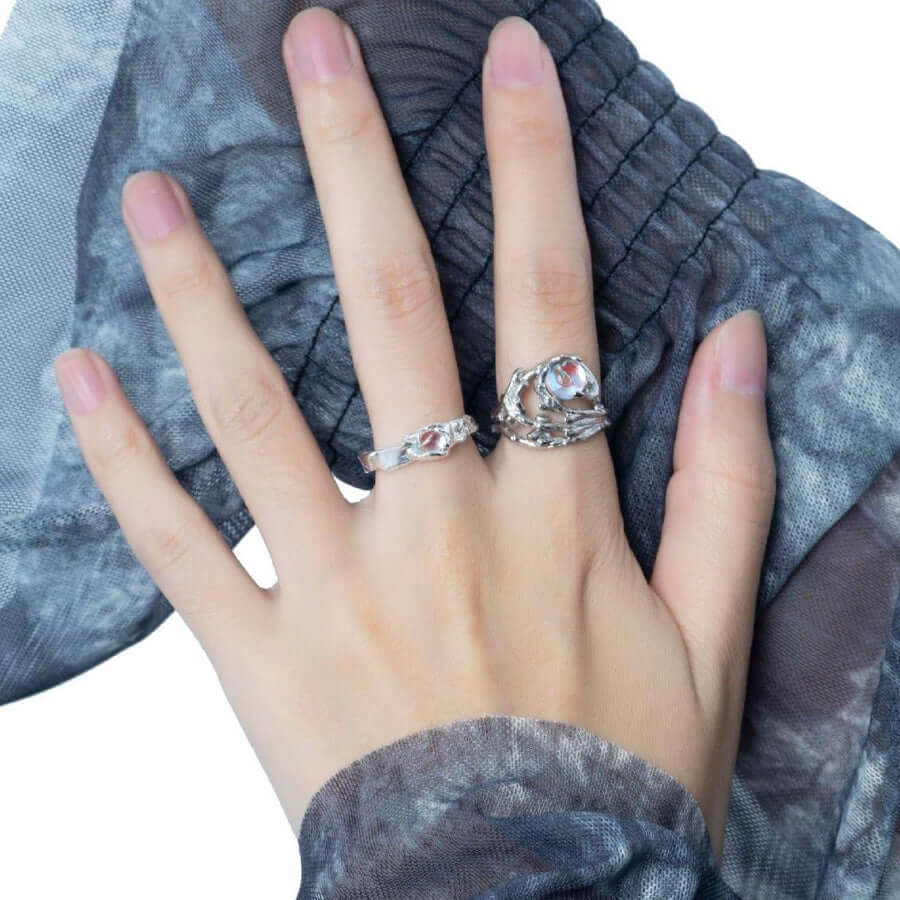 Irregular Branch Pattern Moonstone Ring