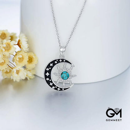 Turquoise Moon Sun Pendant Necklace