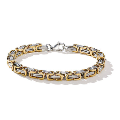 Men Stainless Steel Punk Byzantine Link Chain Bracelet