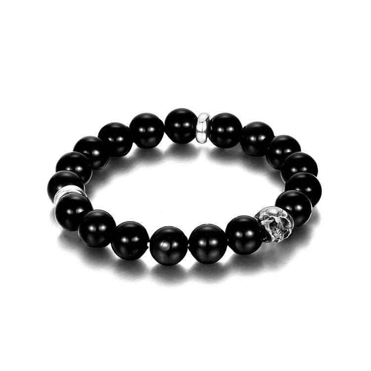 Sterling Silver Obsidian Skull Beaded Bracelets