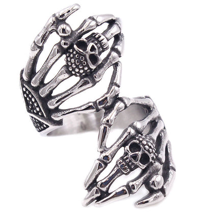 Vintage Skull Palm Stainless Steel Men's Ring