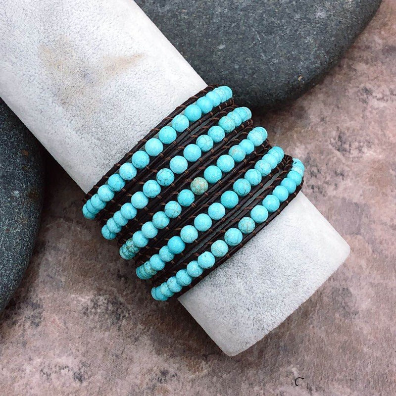 5 Layers of Blue Beads Wrapped Woven Bracelet