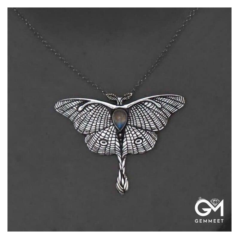 Silver Butterfly Moonstone Necklace