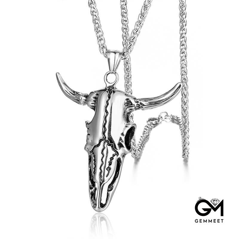 Stainless Steel Zodiac Ox Head Pendant Necklace