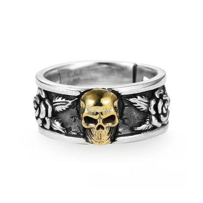 Retro Men's Rose Pattern Skull Ring