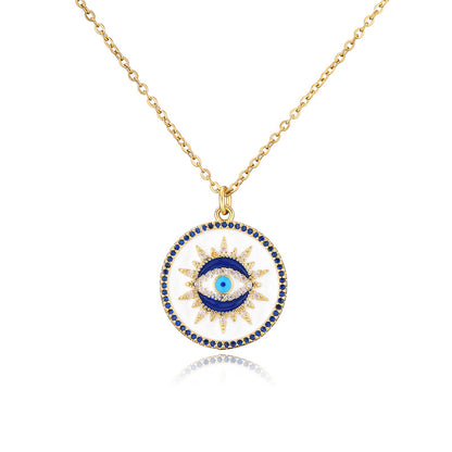 Sun Evil Eye Disc Pendant Necklace