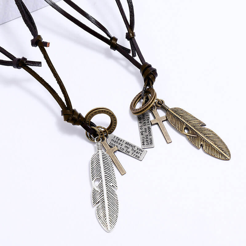 Creative Design Feather Leather Necklace Fashion Simple Long Clavicle Chain