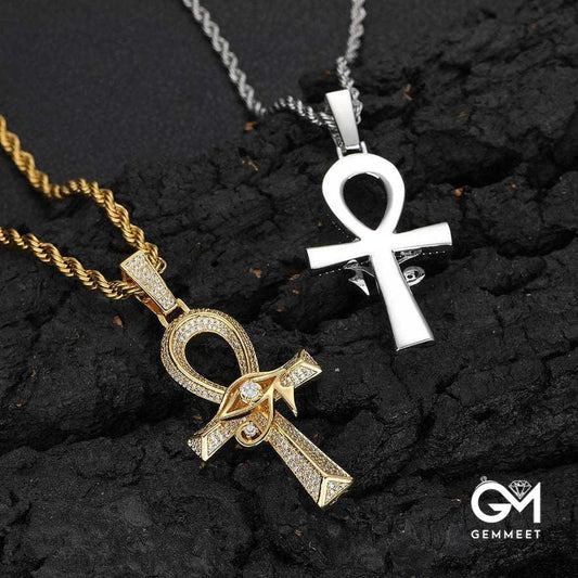 Eye Of Horus Ankh Pendant In White Gold Necklace