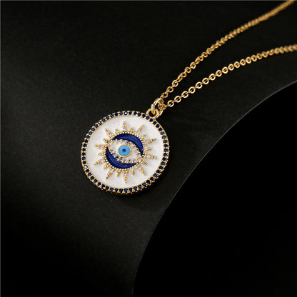 Halloween Evil Eye In Sun Disc Pendant Necklace