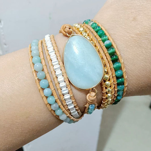 Amazonite 5-Layer Woven Multi-Layer Decorative Bracelet