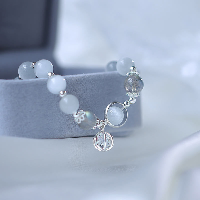 Cat's Eye Moonstone Fu Character Ball Charm Support Bracelet