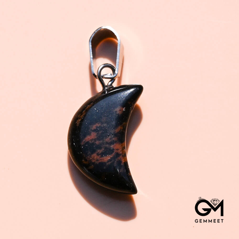 Obsidian Stone Crystal Agate Crescent Moon Pendant