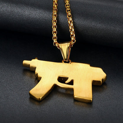 Hip Hop Jewelry Gold Plated Zircon Submachine Gun Pendant