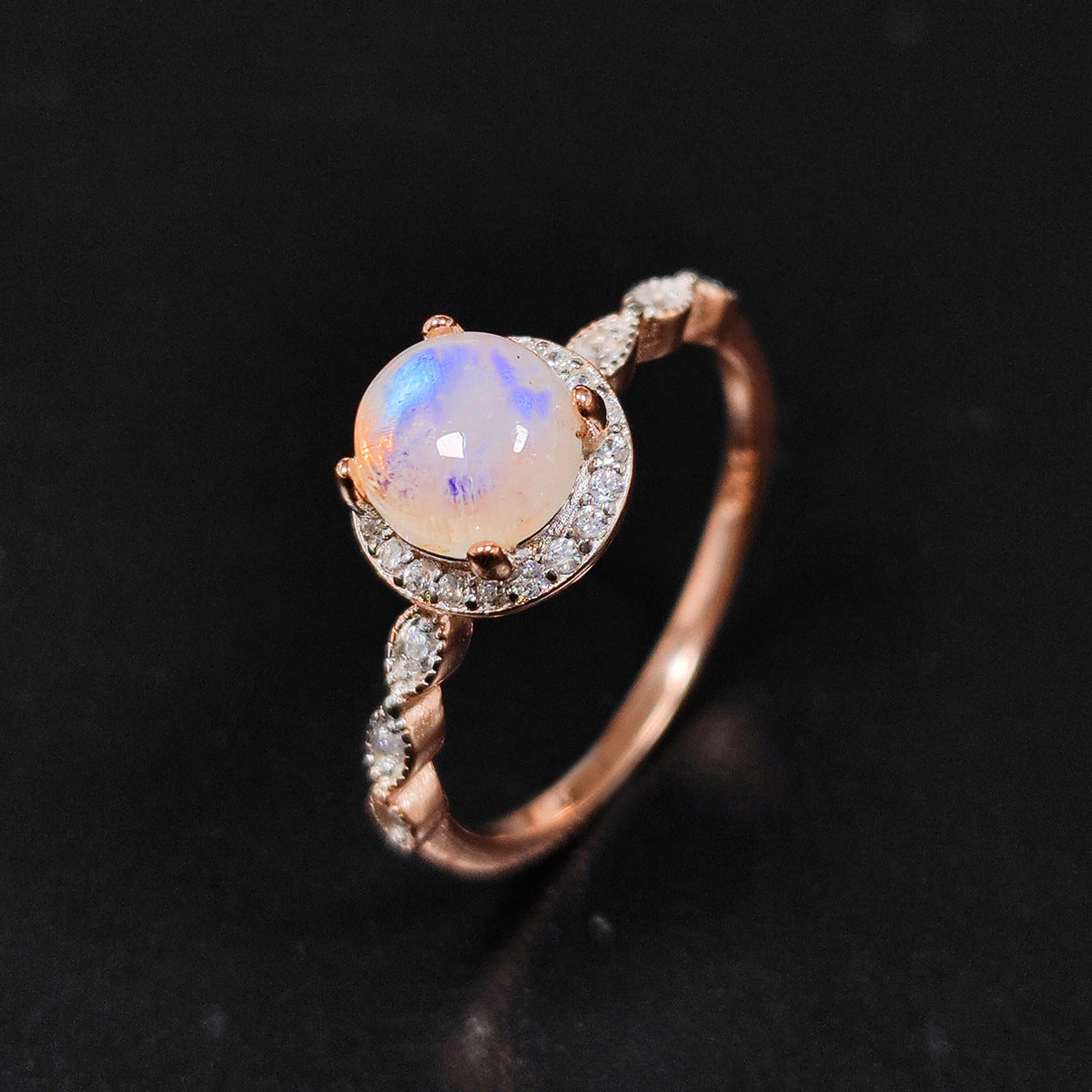 S925 Rose Gold Halo Moonstone Ring