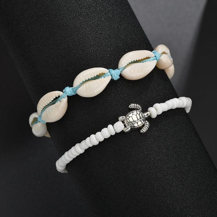 Boho Seashell Alloy Turtle Beaded Anklet