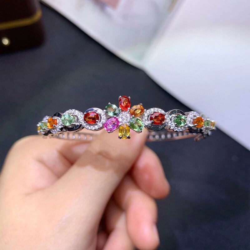 New Colorful Tourmaline Color Treasure Bracelet Imitation Natural Sri Lankan Sapphire Buckle Bracelet for Women