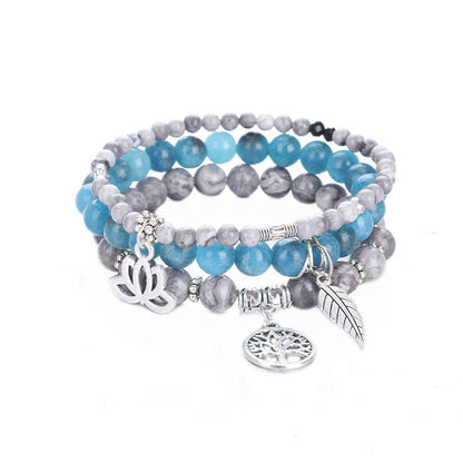 Lotus Life of Tree & Leaf Symbol Blue & Grey Stones Bracelet