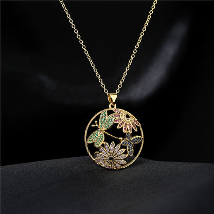 Hollow Dragonfly & Flower Totem Pendant Necklace