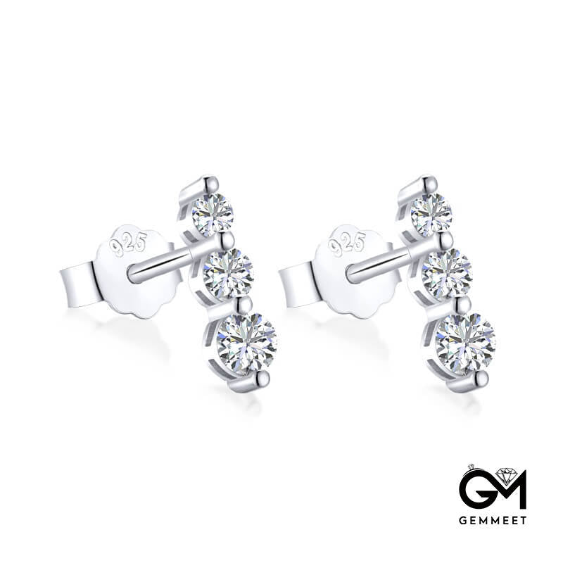 S925 Sterling Silver Three Round Zircon Earrings