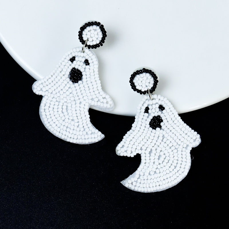 Halloween Cute Cartoon Ghost Handmade Fabric Bead Earrings