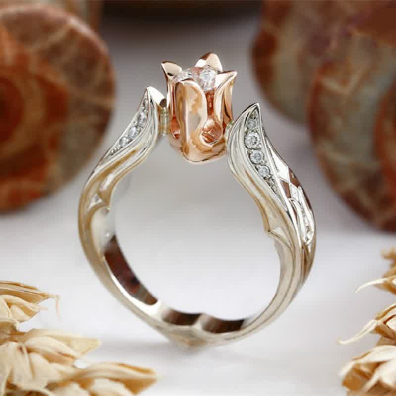 Rose gold Rose or Lotus Flower Retro Ring