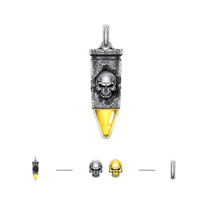 Golden Skull Bullet Sterling Silver Pendants