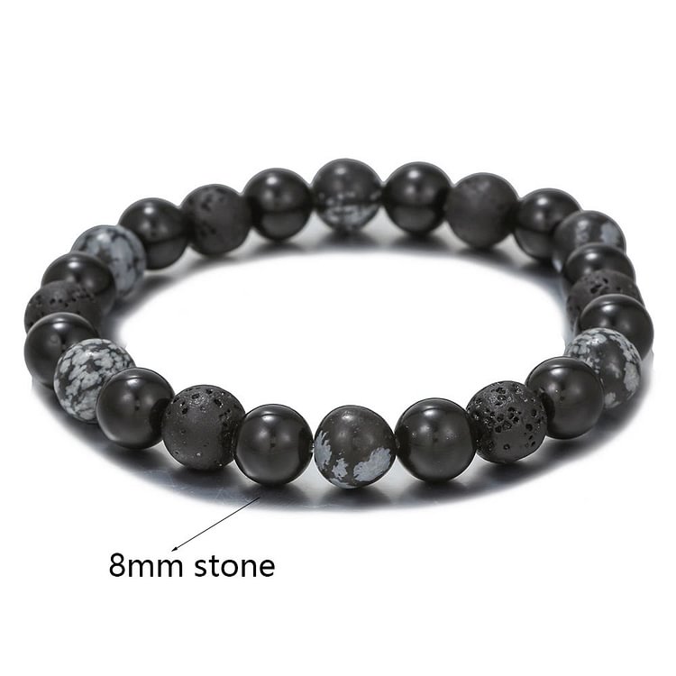 Black Onyx Snowflake Obsidian Lava Stone Beaded Men's Bracelet