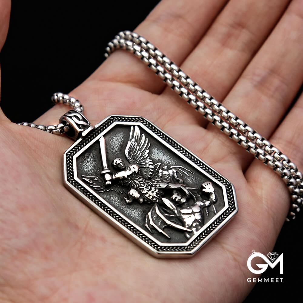 Vintage Stainless Steel Angel Guardian Necklace