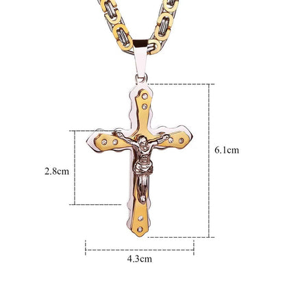 Fashion Men's Goldern Cross Pendant Necklace