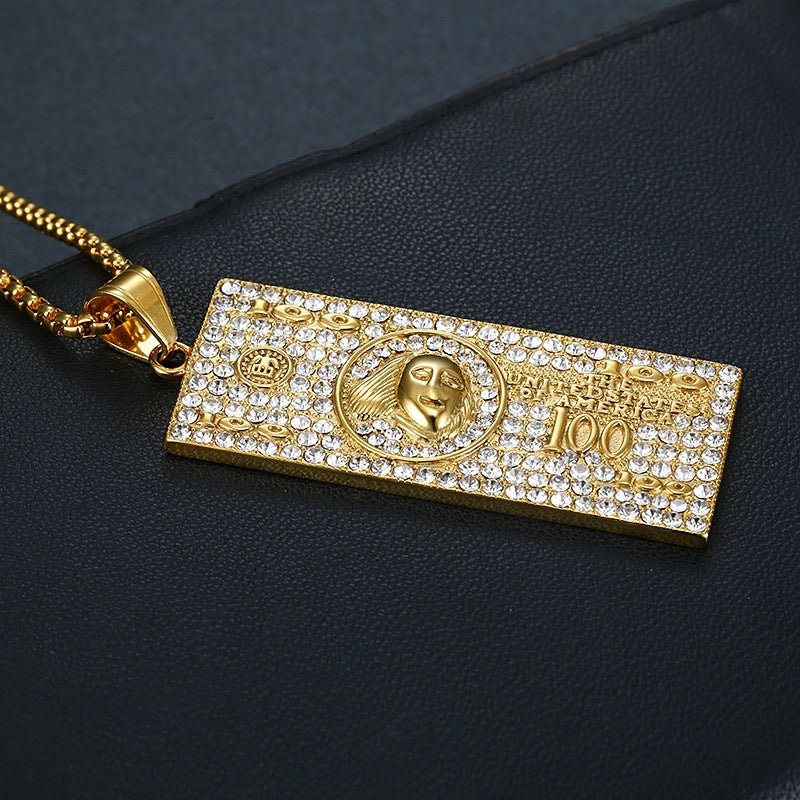 Hip-hop Gold-plated Zircon Dollar Pendant