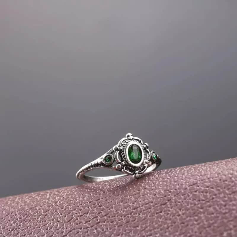 Natural Oval Emerald Engraved Ring