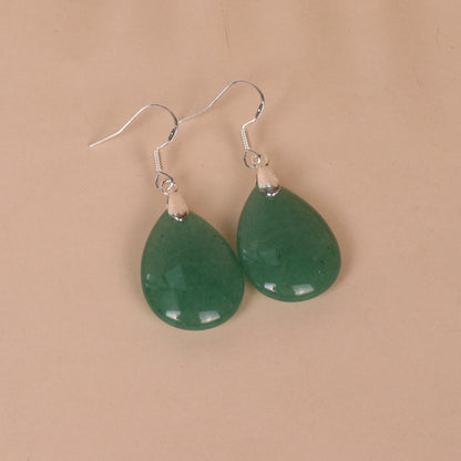 Green Dongling Water Drop Shape Blue Pendant Earrings