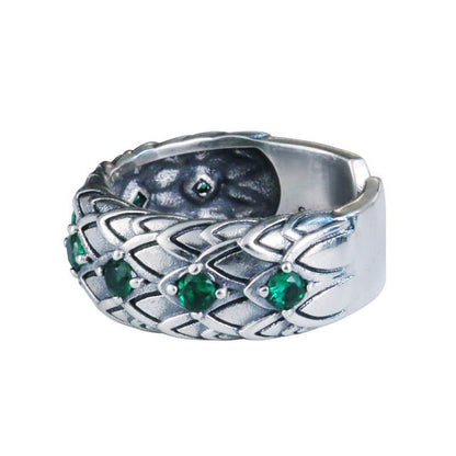 Snake Skin Texture Emerald Stones Band Ring