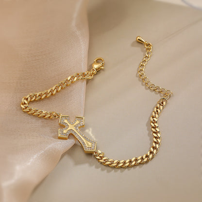 Cross Shape Pendant Cuban Bracelet