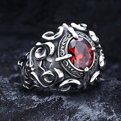 Retro Crusader Flower Garnet Adjustable Signet Ring