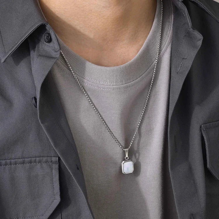 Square Pendant Men Long Sweater Chain Necklace