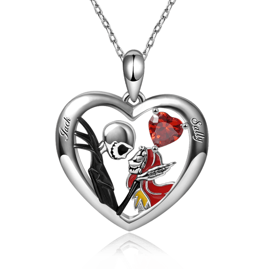 "My Only" - Skull Couple Inlaid with Heart Ruby Necklace