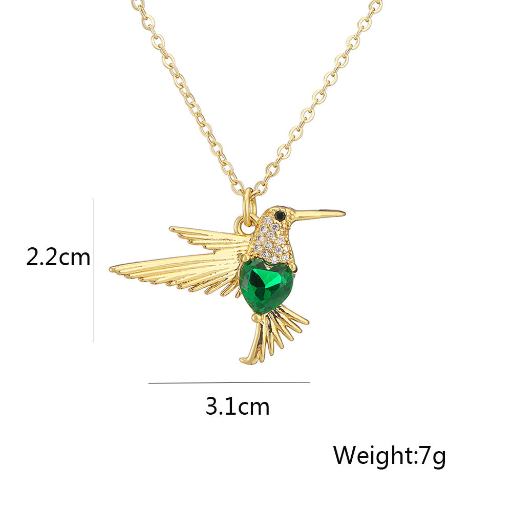 Hummingbird Shape Color Stones Pendant Chain Necklace