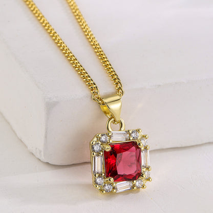 Cushion Full Stones Pendant Chain Necklace