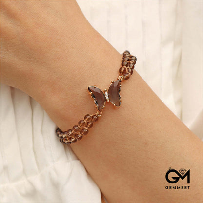 Beauty Butterfly Woven Crystal Bead Bracelet